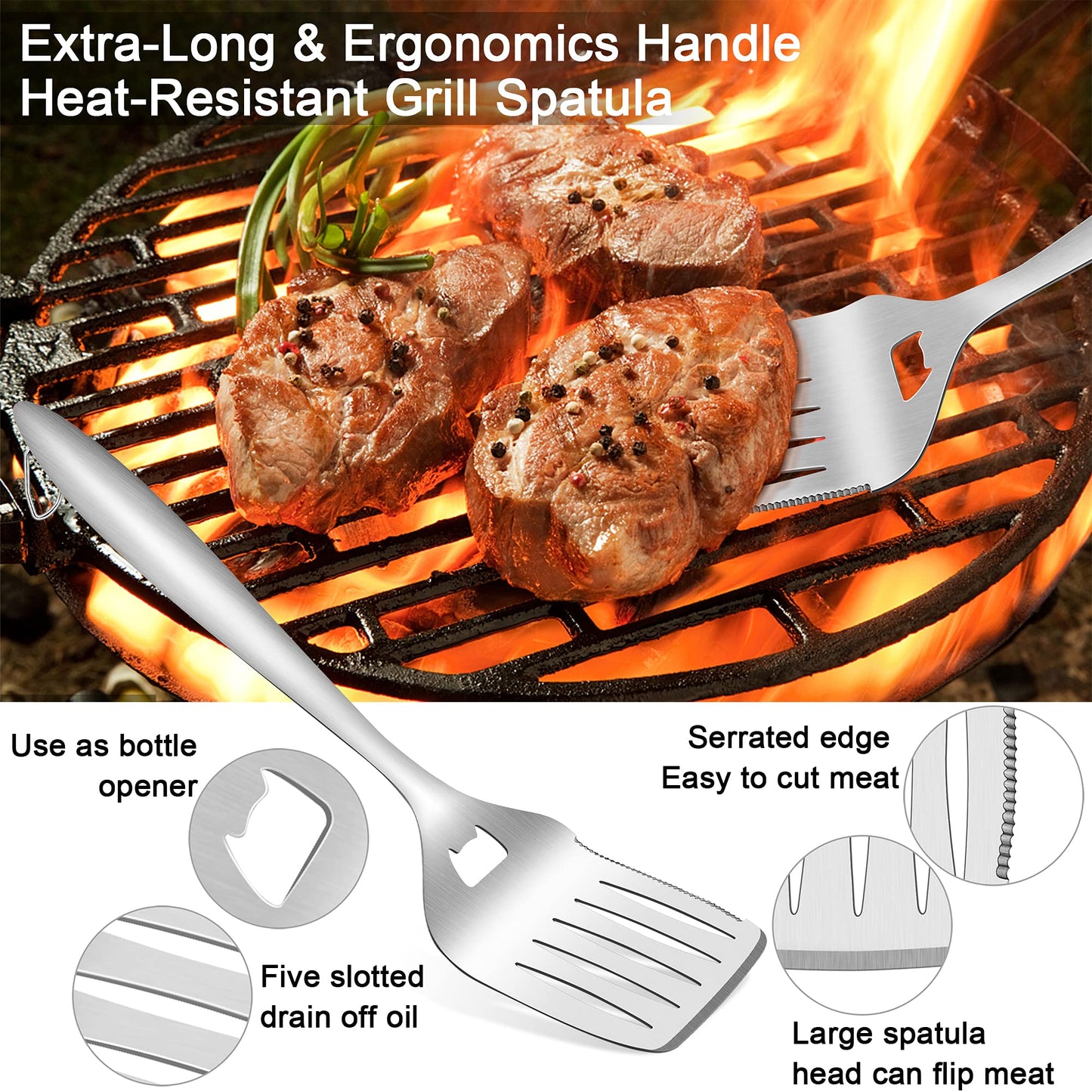 - Herogo BBQ Tool Sets | 6 Piece Heavy Duty Stainless Steel Barbecue Accessories with Portable Bag -