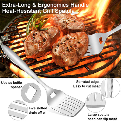 - Herogo BBQ Tool Sets | 6 Piece Heavy Duty Stainless Steel Barbecue Accessories with Portable Bag -