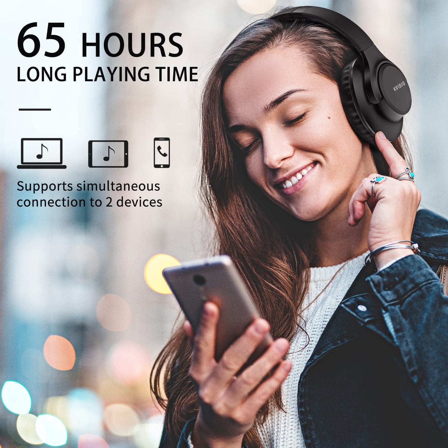 - KVIDIO Bluetooth Headphones | Over Ear | 65 Hours Playtime Wireless Headphones -