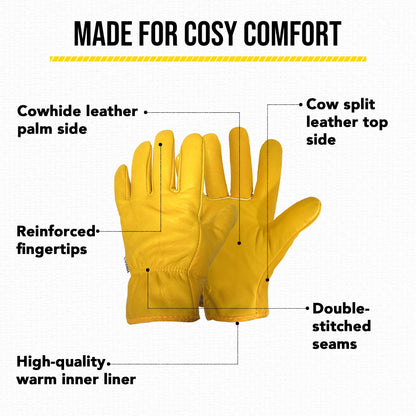 Bladez Thorn-Proof Gardening Gloves for Men and Women, Large- Thick Heavy Duty Cowhide Leather Palm and Top Sides, Warm Soft Inner Liner, Bramble-Proof Strong Double-Stitched (Large Pair of 1)