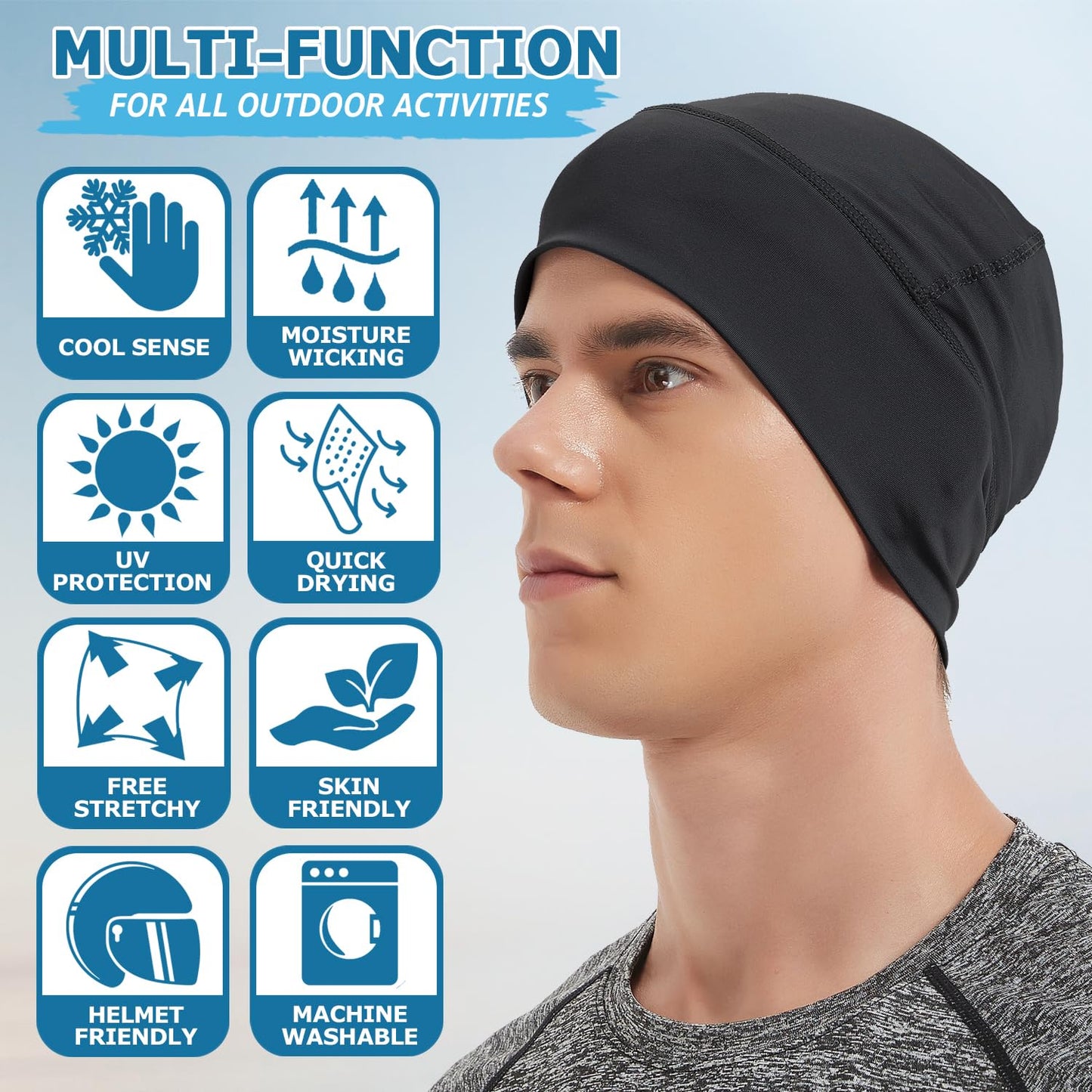 - EINSKEY Cooling Skull Cap Beanie Hat | 2-Pack Moisture Wicking Wave Cap -