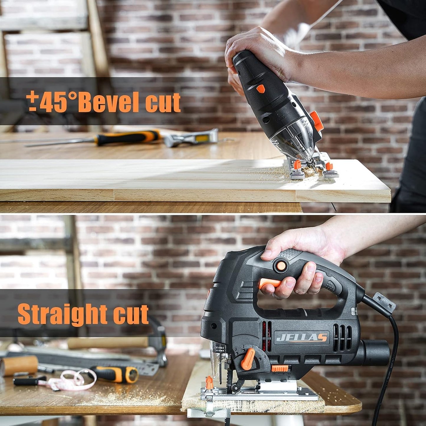 - Jig Saw | Jellas 800W 3000 SPM Electric Jigsaw tool with 10 Piece T-Shank Blades | LED Light, 6 Variable Speed | 4 Orbital Sets | 0°-45° Bevel Cutting -