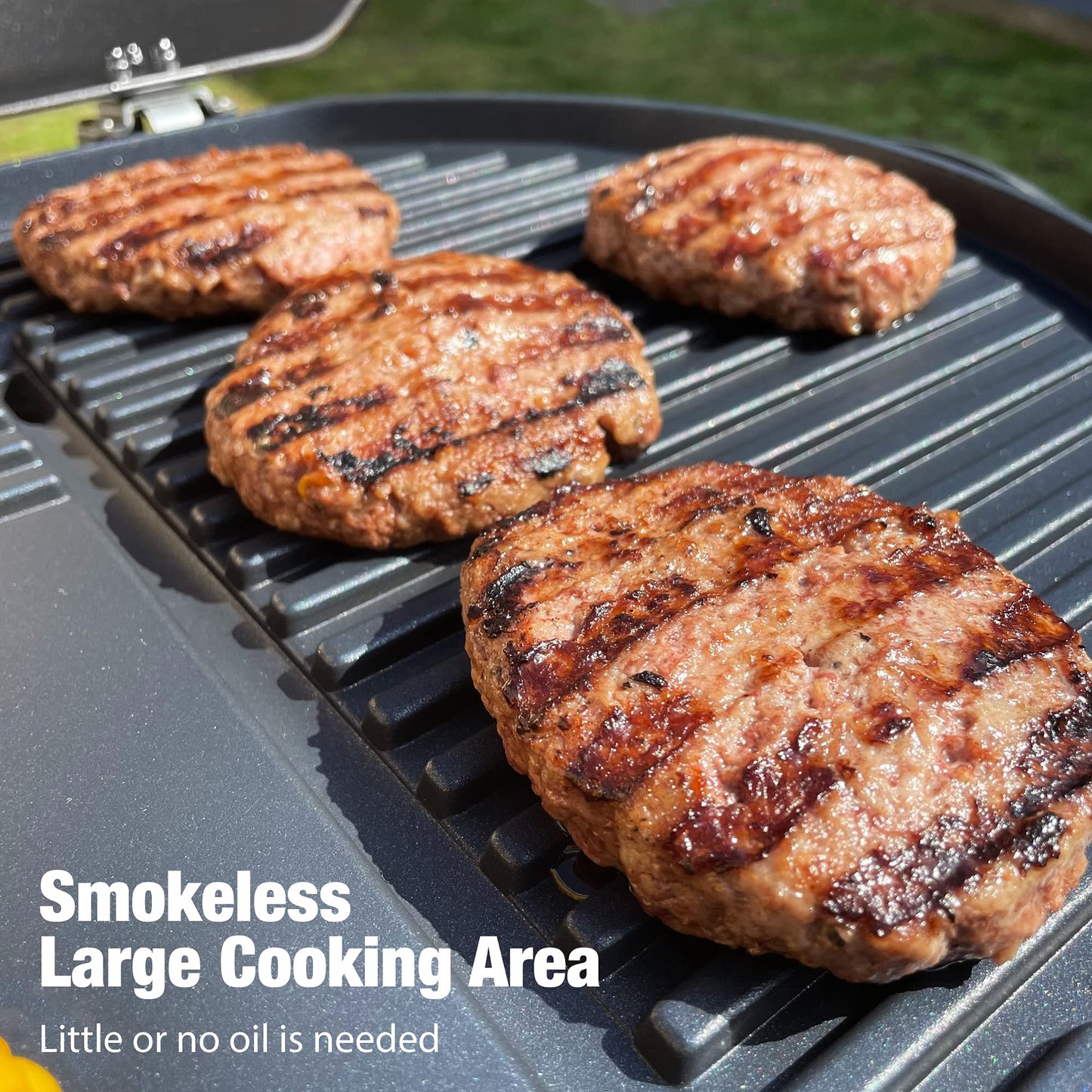 Andrew James BBQ Electric Grill Barbecue with 5 Temperature Settings Grey | Thermostat | Indoor & Outdoor Party | Removable Drip Tray & Condiment Stand | Healthy Grilling | Non-Stick Cooking Surface