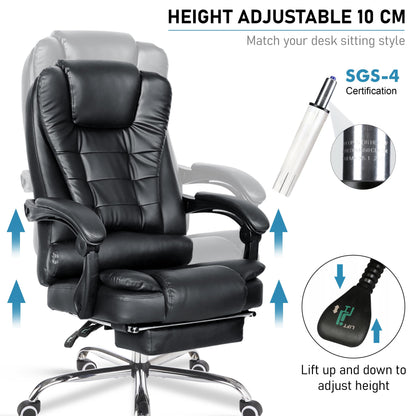 Blisswood Executive Office Chair With Footrest & Lumbar Support Ergonomic Recliner Computer Desk Chair Adjustable Back Rest Heavy Duty 360° Swivel Chair Black for Home Office