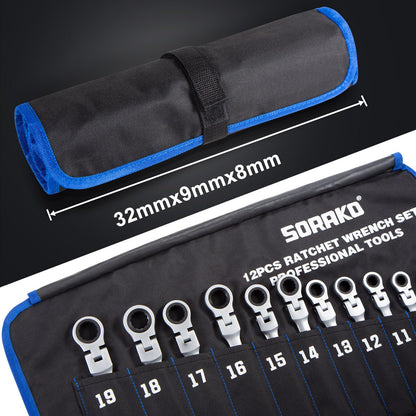 - SORAKO Ratchet Spanner Set 12pcs | Flexible Combination Wrench 8-19 mm -