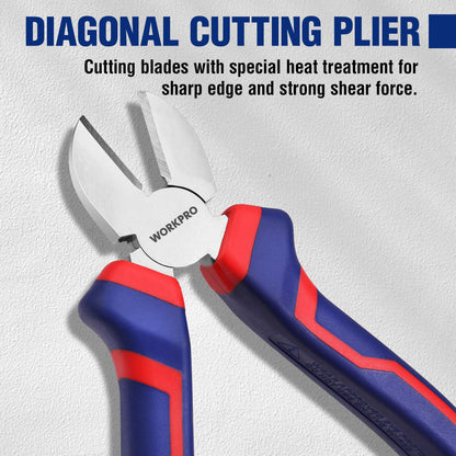 - WORKPRO 3-Piece Pliers Set, 160mm Long Nose Plier, 160mm Diagonal Cutting Plier, 180mm Combination Plier, with Soft Handles