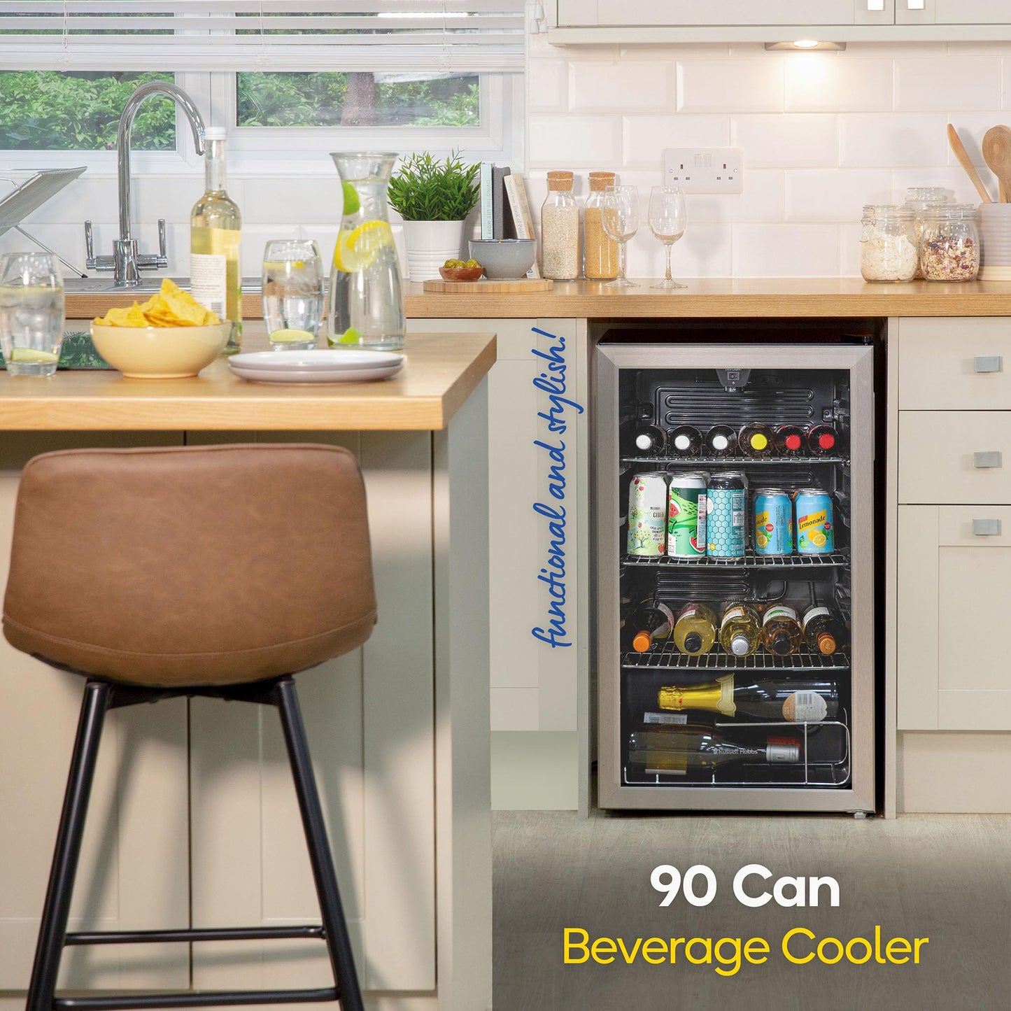 - Russell Hobbs Undercounter Fridge | 93 Litre/90 |  Freestanding Beverage/Drinks Wine Fridge -