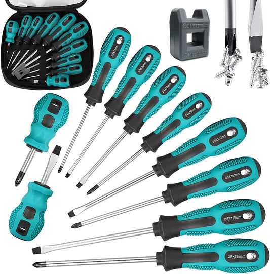 -  WAIZHIUA 10Pcs Screwdriver Set, Heavy Duty Magnetic Screwdriver with 5 Flat & 5 Cross Head