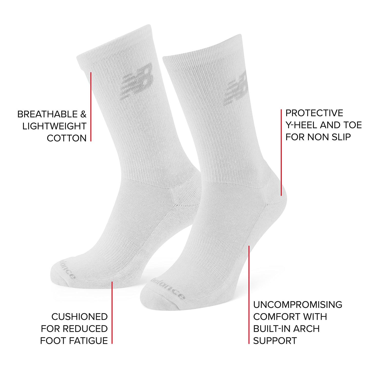 - New Balance Unisex 3 Pack Crew Socks | White -