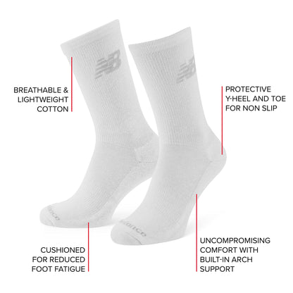 - New Balance Unisex 3 Pack Crew Socks | White -