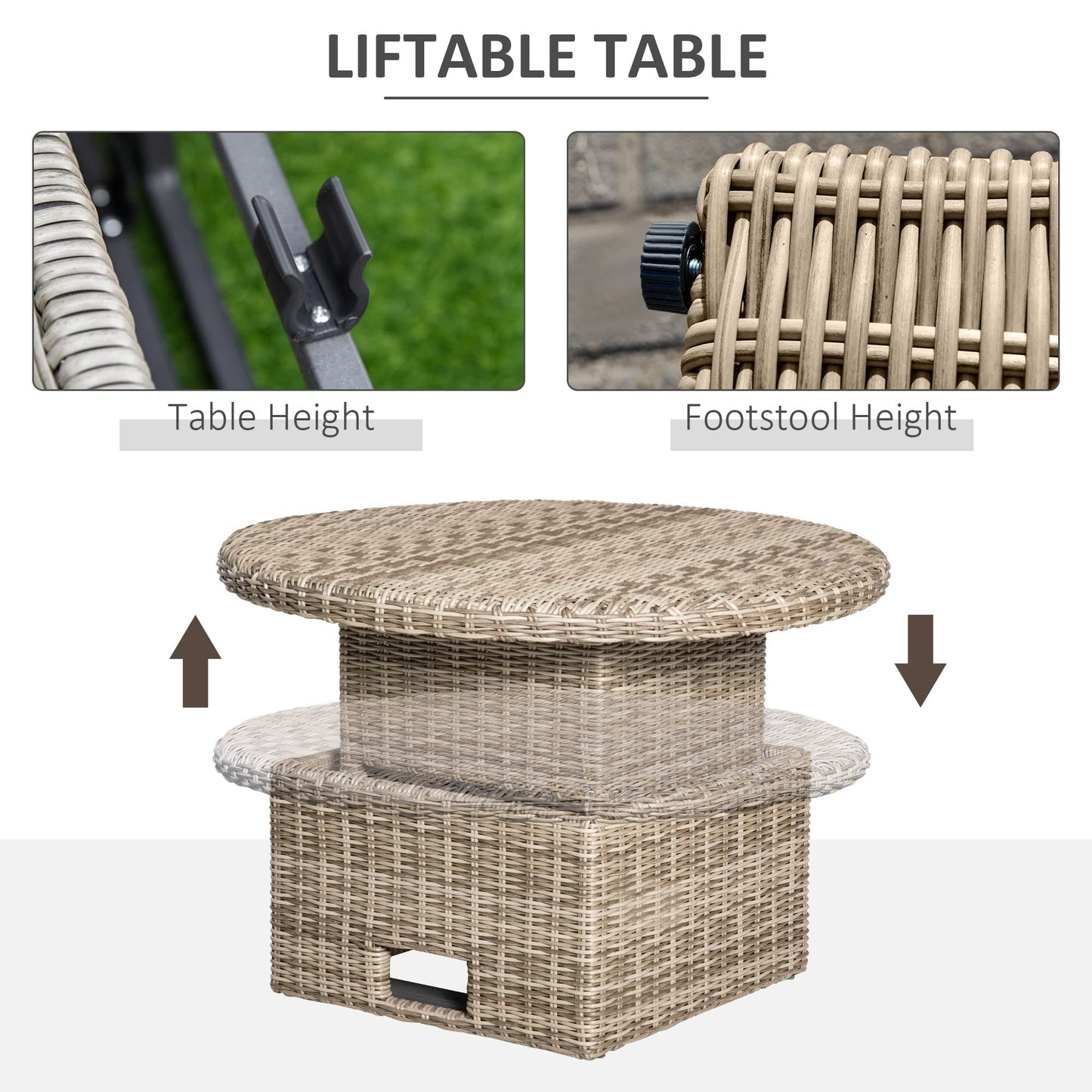 - Outsunny 5 Pieces | Outdoor PE Rattan | Round Garden Daybed with Cushions -