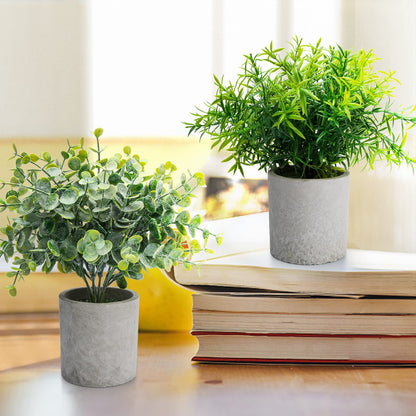 4 Set Artificial Plants Indoors in Pots Plastic Potted, Eucalyptus, Rosemary, Small Fake Succulents Faux Plants for Office Desk Bedroom Kitchen House Decoration