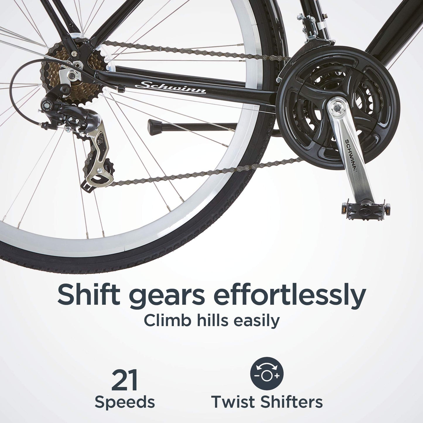 -  Schwinn Discover Adult Hybrid Bike for Men and Women | 700c Wheels, 21-Speeds | 19-Inch Aluminum Step-Over Frame | Front and Rear Fenders | Rear Cargo Rack | Black -