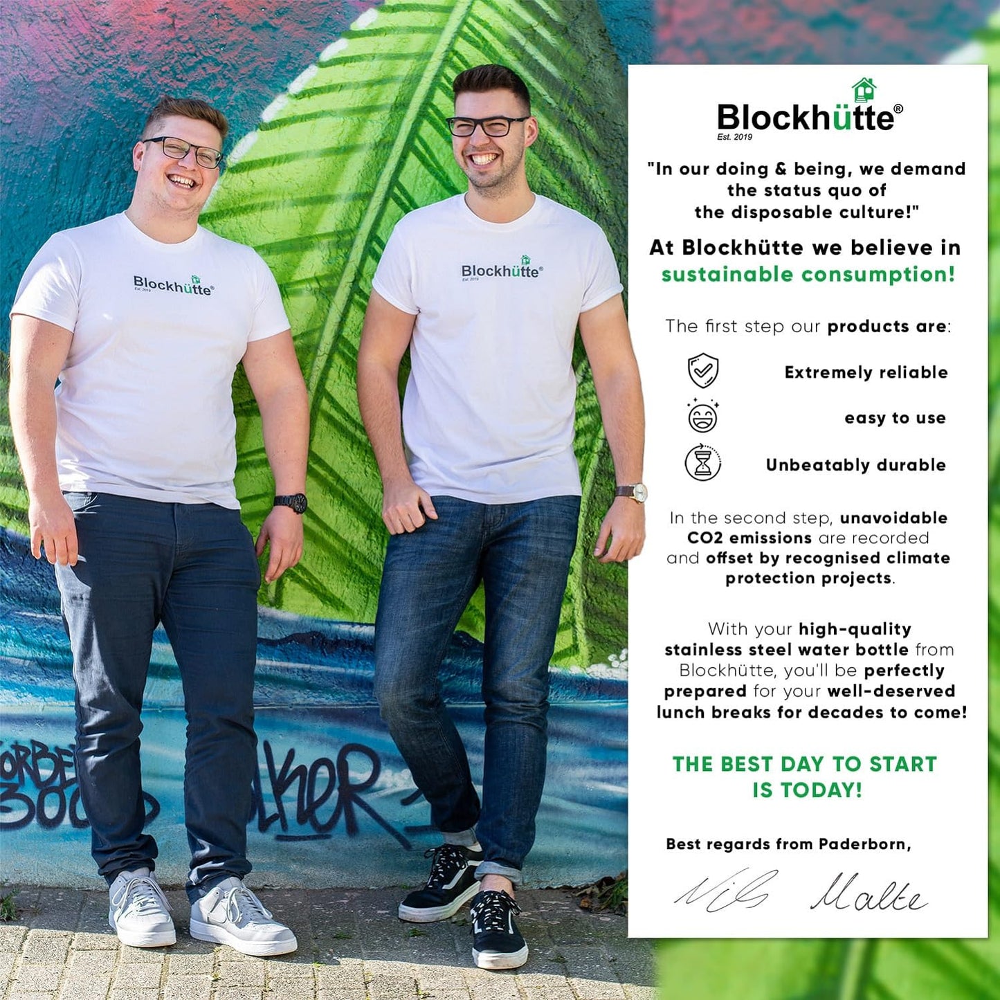 Blockhütte Stainless Steel Water Bottle I 750ml I Insulated Metal Flask, BPA Free, Leakproof, Dishwasher Safe, Ideal for Gym, Travel, Cold Drinks, Reusable, with Natural Cleaning Brush