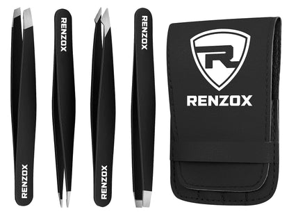 - Renzox Tweezers for Facial Hair | Hair Removal | Eyebrow Tweezers |  Stainless Steel Black -
