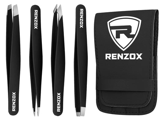 - Renzox Tweezers for Facial Hair | Hair Removal | Eyebrow Tweezers |  Stainless Steel Black -
