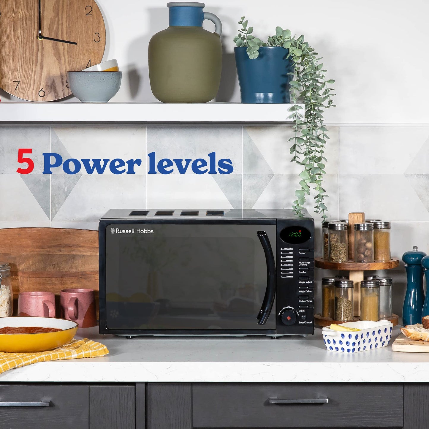 - Russell Hobbs| 17 Litre | 700 W | Black Digital Solo Microwave | 5 Power Levels -