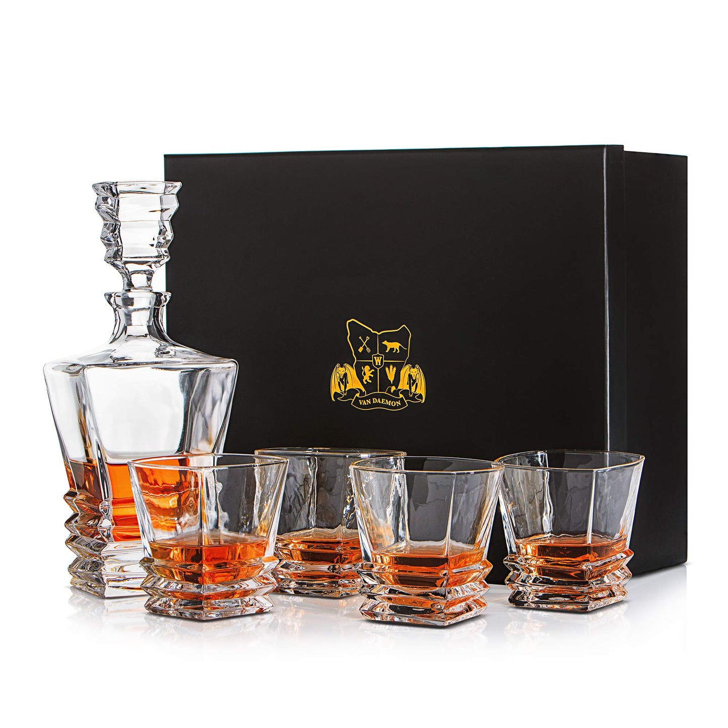 - Van Daemon Crystal Whisky Decanter (750ml) and Set of 4 Whiskey Glasses (300ml) -