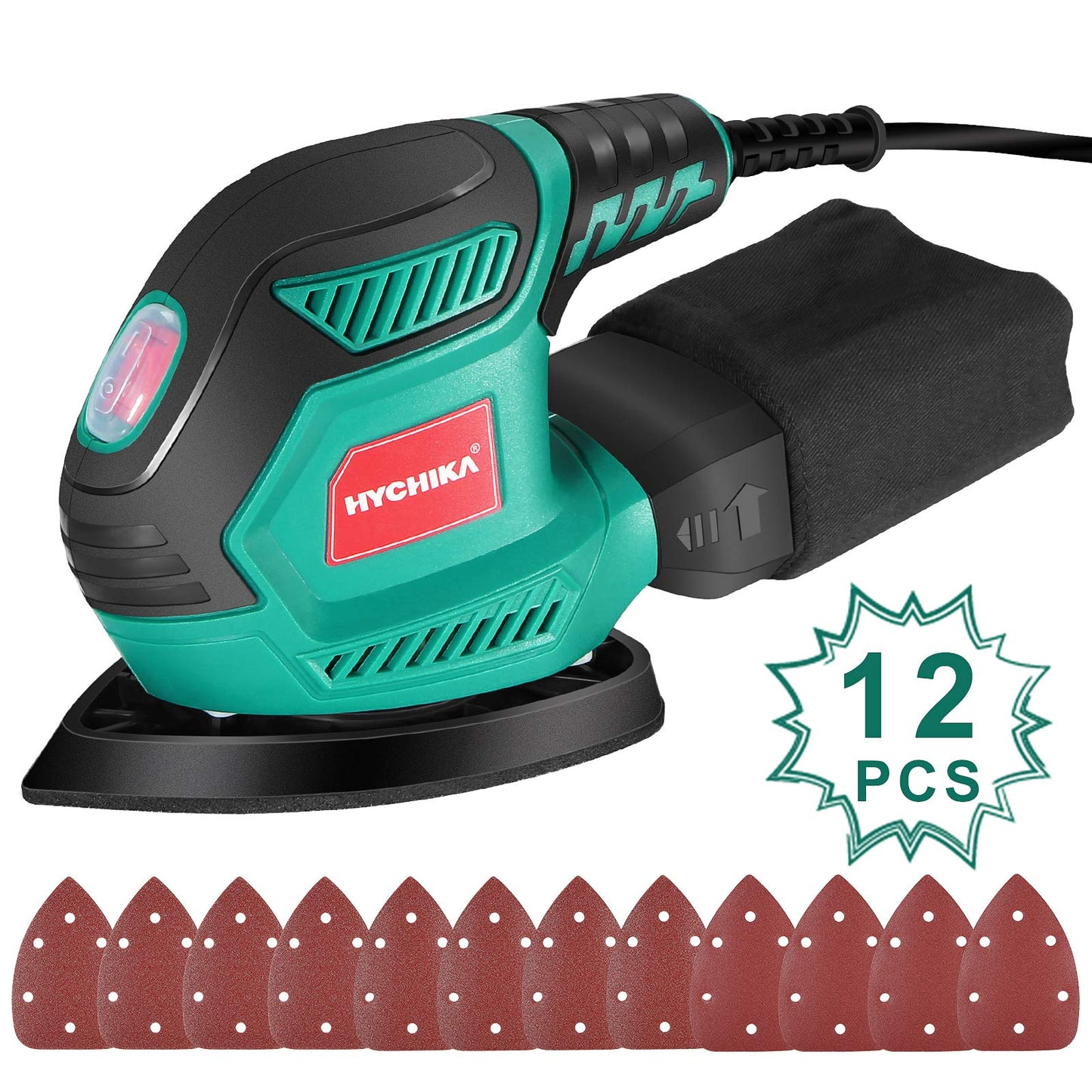 - HYCHIKA Sander for Wood 200W | Electric Sander with Dust Collector | 12PCS Sandpapers | 14000RPM Compact Electric Detail Sander -