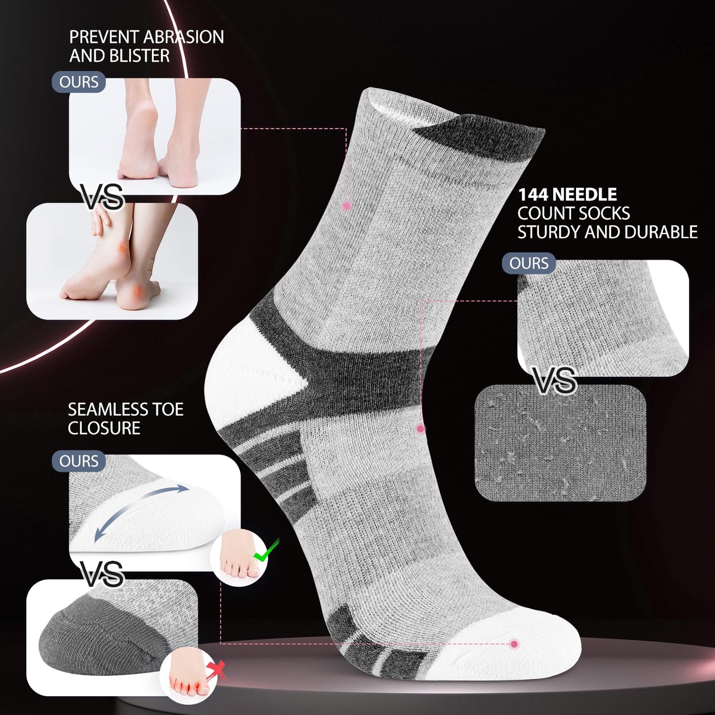 - Niofind Mens Socks | 6 Pairs | Cushioned Men Women Socks | Anti-Blister -
