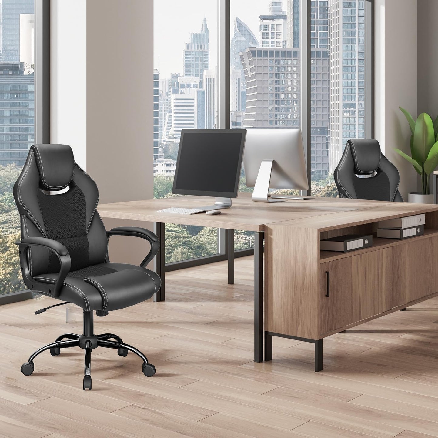 BASETBL Office Chair Executive Chair, High Back Racing Style Ergonomic Swivel Chair for Home Gaming Business, Lumbar Support PU Leather Adjustable Height Durable Comfy Chair Easy to Assemble (Black)