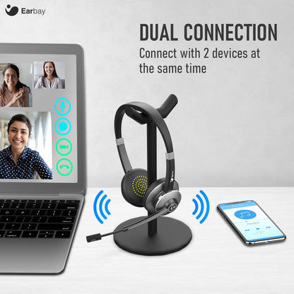 - Earbay Bluetooth Headset | Wireless Headset with Mic Noise Canceling | Stereo PC Headphones with Microphone Mute -