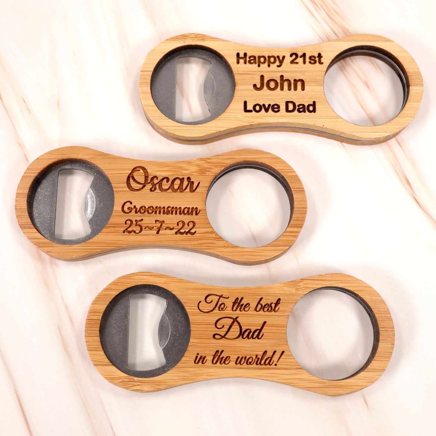 - Personalised Custom Bamboo Bottle Opener + Gift Box -