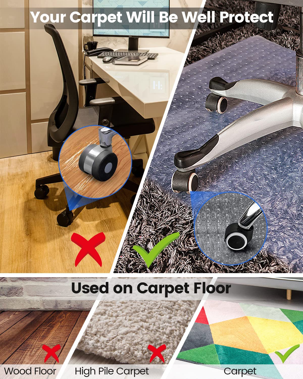 - KALAHOL PVC Office Chair Mat For Carpet Floor | 90x120 cm -