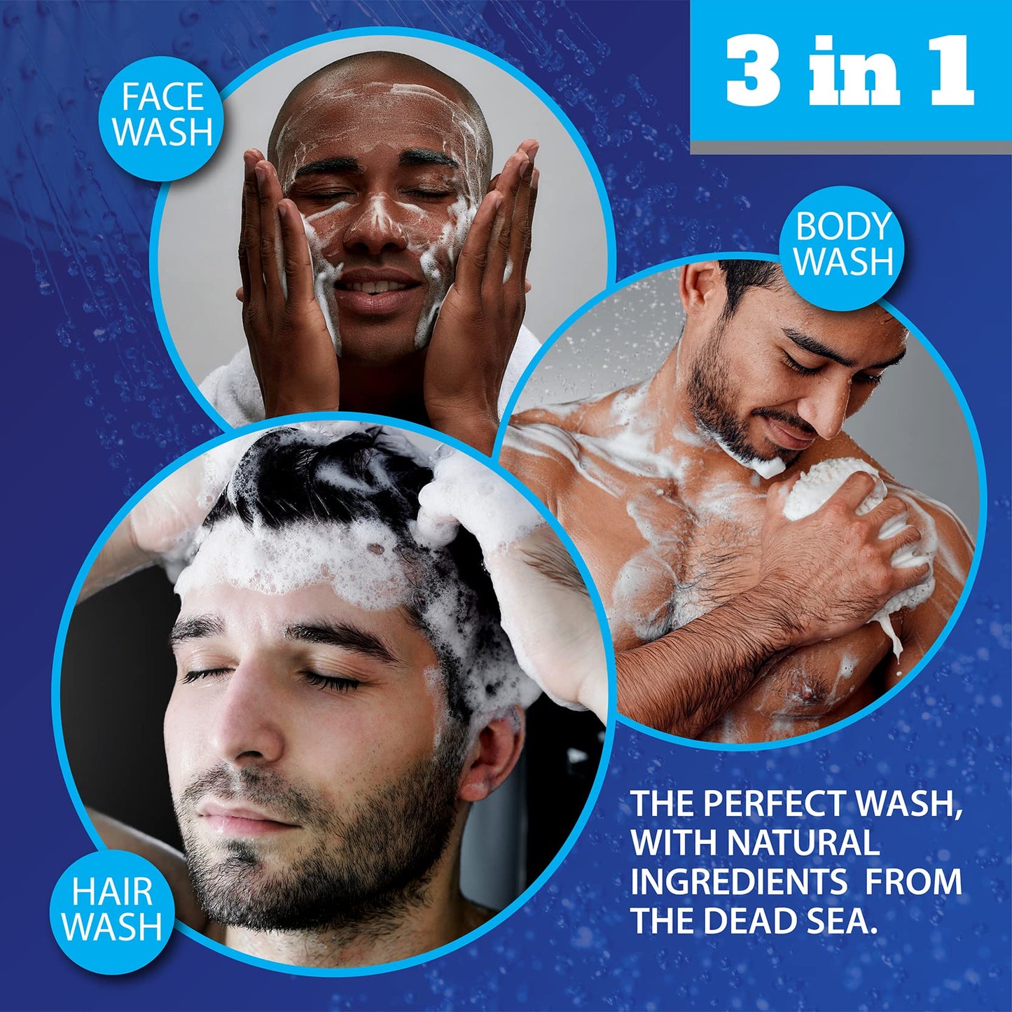 Dead Sea Collection 3 in 1 Mens Shower Gel Top 10 - Body Wash, Shampoo for Men, Face Wash - Pack of 2 (1000 ml. Each)