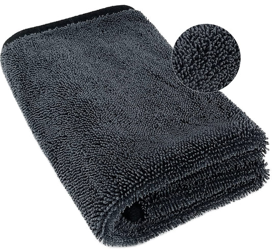 Airlab Microfibre Cloth Extra Large and Thick XXL 90x60cm, Microfibre Car Cleaning Cloths 650GSM, Super Absorbent Car Drying Towel for Car Detailing, Polishing, Cleaning, Wash, Black 24" x 35"