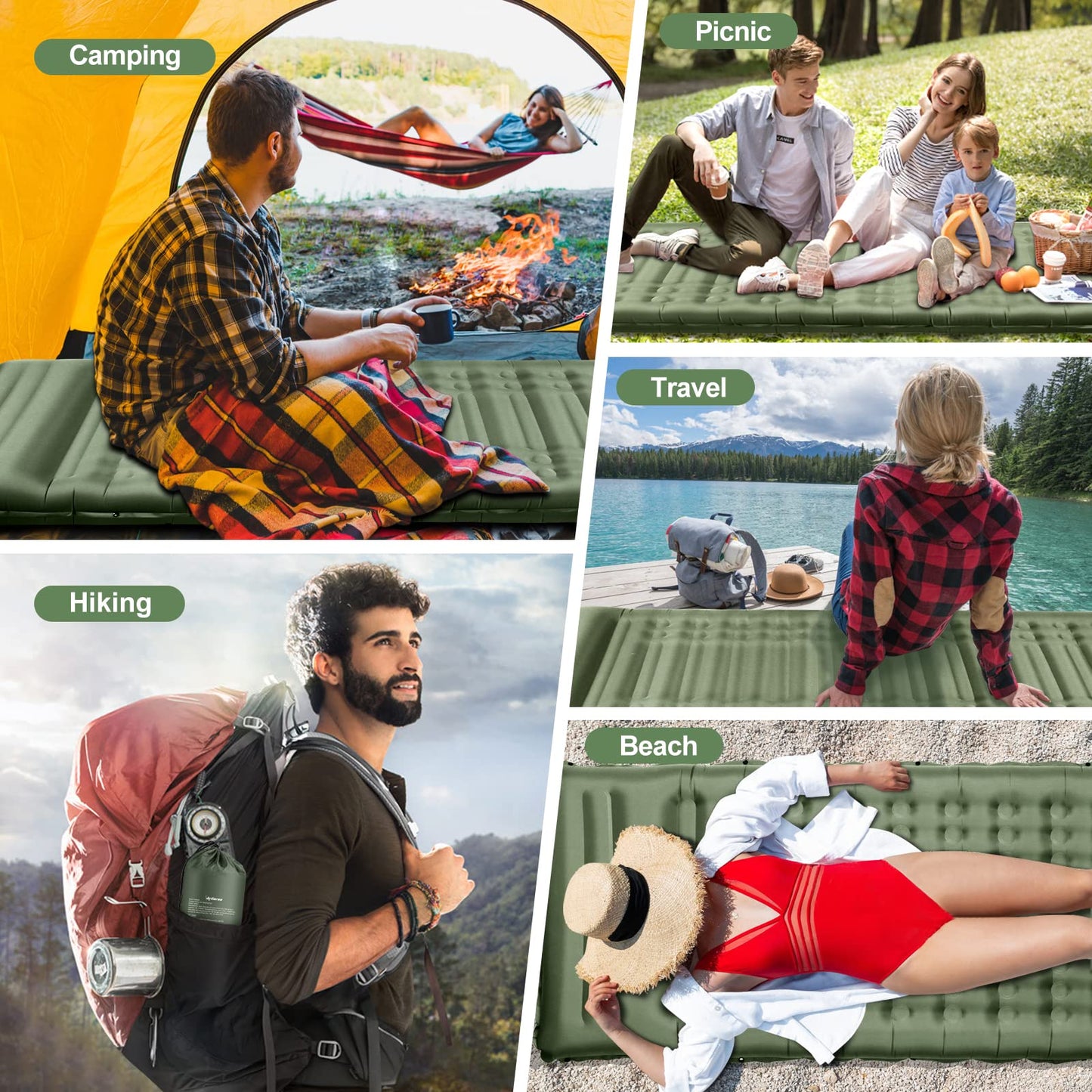 Arlierss Inflating Camping Mat, Ultralight Sleeping Pad with Pillow 12cm Waterproof Self Inflating Mattress Built-in Pump for Outdoor Backpacking Hiking Travelling