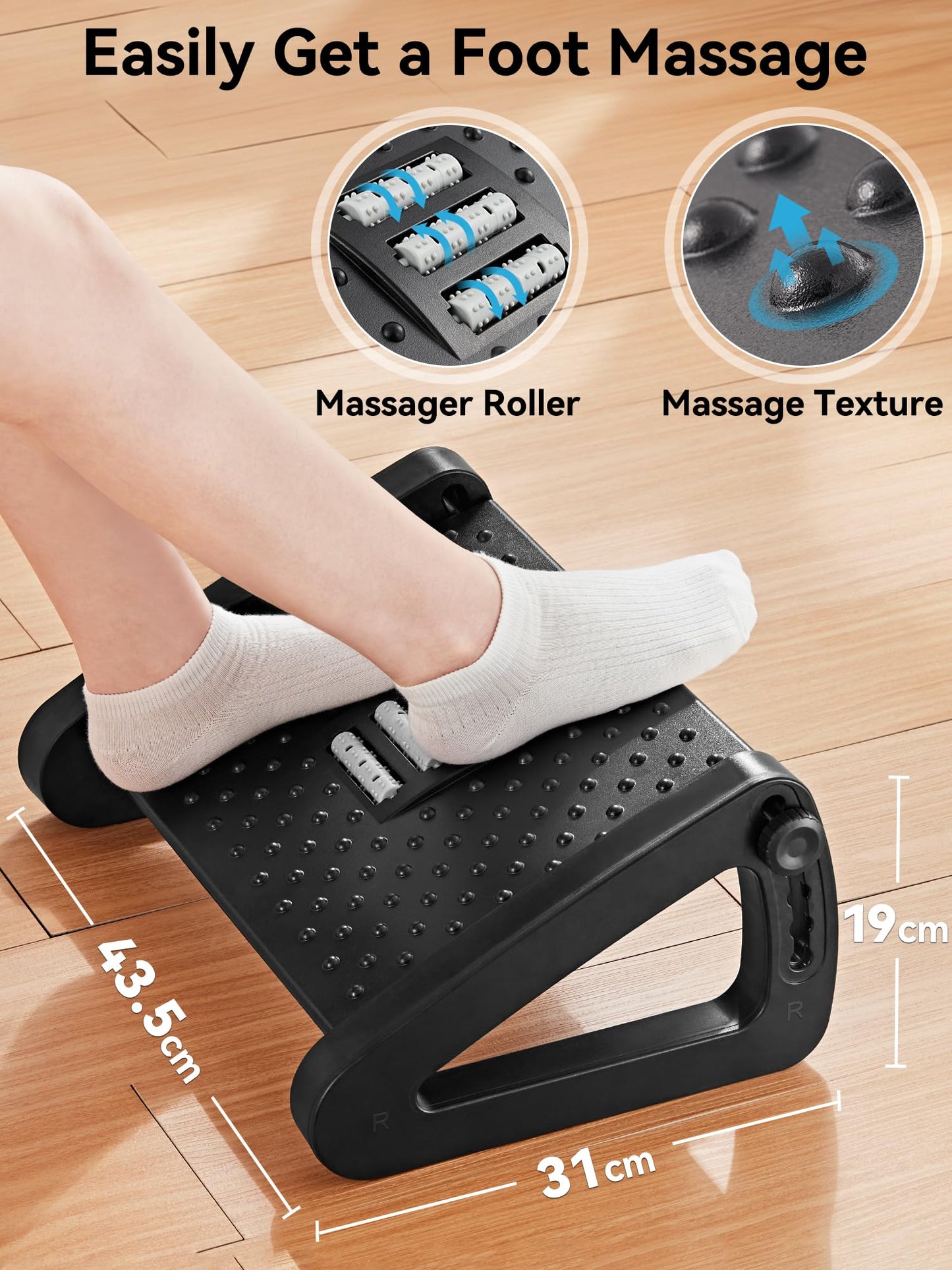 - HEETA Foot Rest Under Desk | Adjustable Height Footrest Ergonomic Foot Stool with Massager Function -