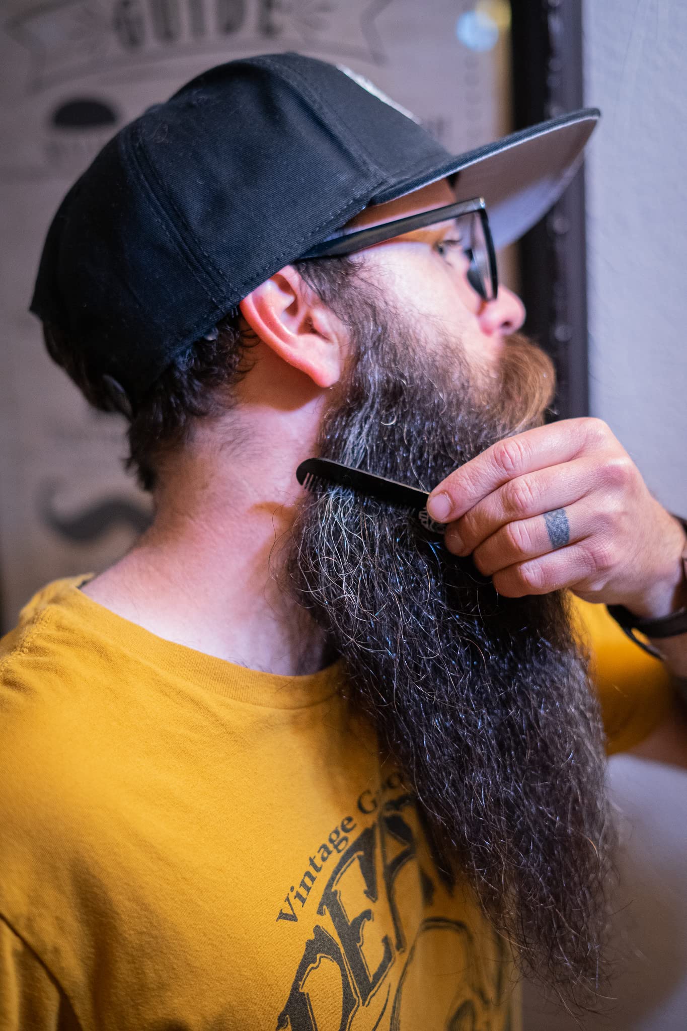 Beard Comb Or Fine Tooth Moustache Pocket Stainless Steel Metal Powder Coated Black Keychain Mustache Comb For Men - 3.25 x 1 Inches by Death Grip