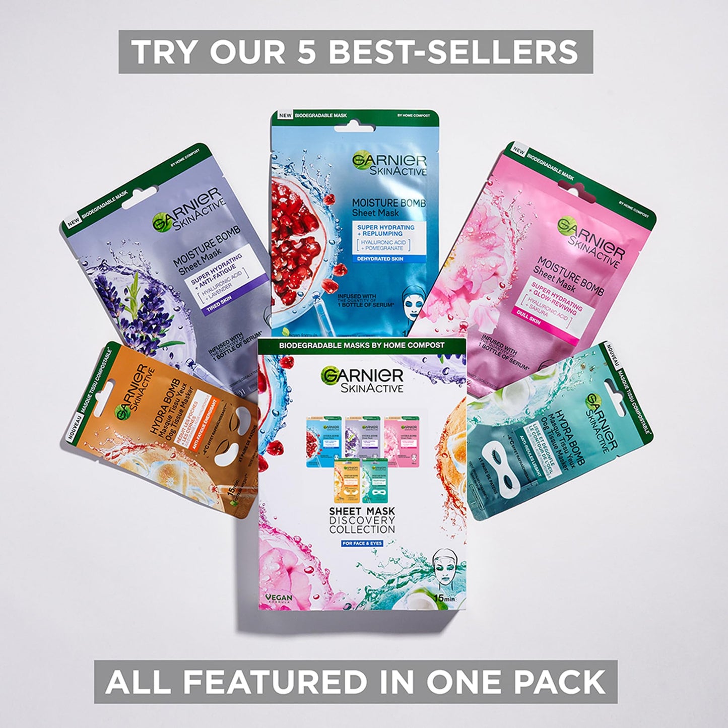 -[ Garnier Sheet Mask Discovery Collection | Face & Eye Sheet Masks for Dehydrated | Dull and Tired Skin -
