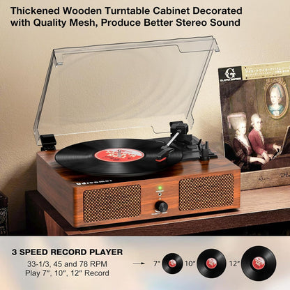 - Vinyl Record Player Turntable with Built-in Speakers and USB Belt-Driven Vintage Phonograph Record Player 3 Speed for Entertainment and Home Decoration (Brown) -