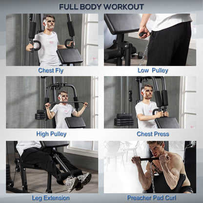 - HOMCOM Multi Gym with Weights | Multifunction Home Gym Machine | 45kg Weight Stack -