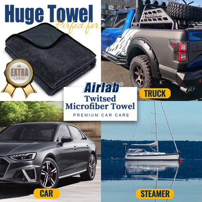 Airlab Microfibre Cloth Extra Large and Thick XXL 90x60cm, Microfibre Car Cleaning Cloths 650GSM, Super Absorbent Car Drying Towel for Car Detailing, Polishing, Cleaning, Wash, Black 24" x 35"