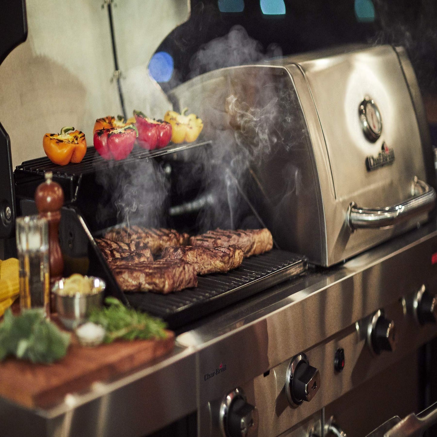 Char-Broil Professional Series 4600 S Double Header - 4 Burner Gas Barbecue Grill with TRU-Infrared Technology and Side-Burner, Stainless Steel Finish.