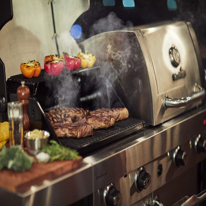 Char-Broil Professional Series 4600 S Double Header - 4 Burner Gas Barbecue Grill with TRU-Infrared Technology and Side-Burner, Stainless Steel Finish.