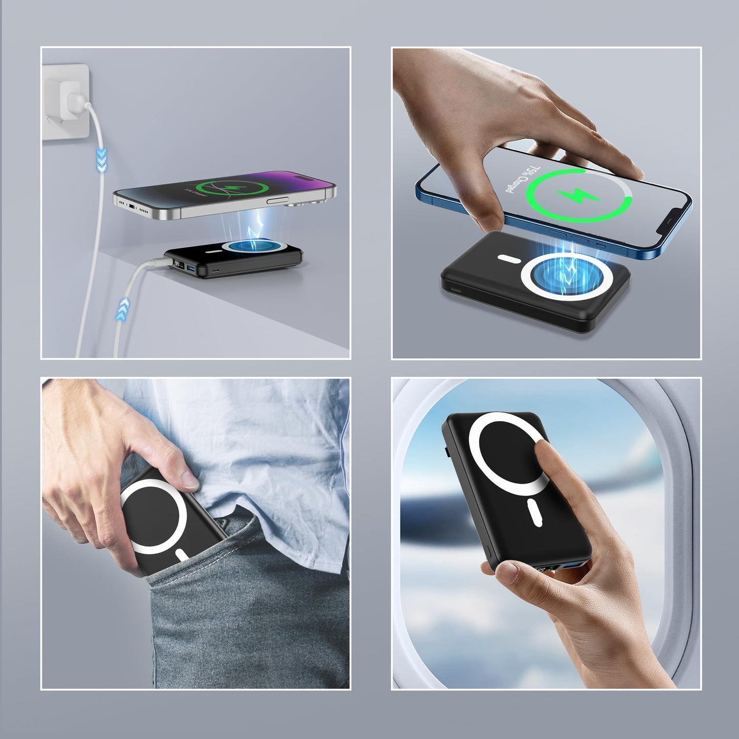 - Magnetic Power Bank | Podoru 10000mAh Foldable Wireless Portable Charger -