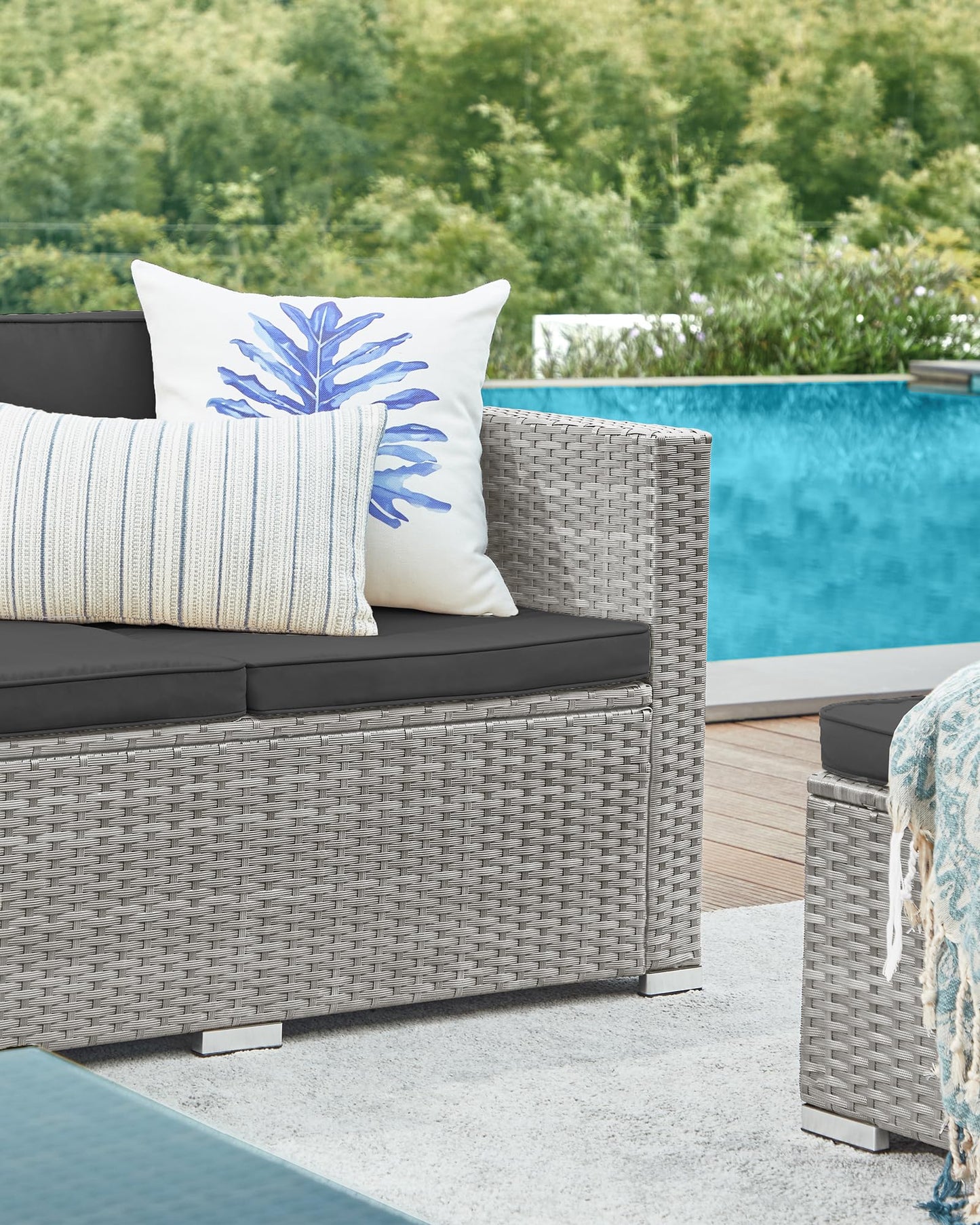 - SONGMICS Garden Furniture Set | PE Rattan Patio Furniture Set | Outdoor Corner Sofa Couch | Comes With Cushions and Glass Table | Grey GGF005G55 -