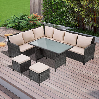 - Panana Rattan Furniture Set | 8 Seater Lounge Corner Sofa Set | Table Stool  -