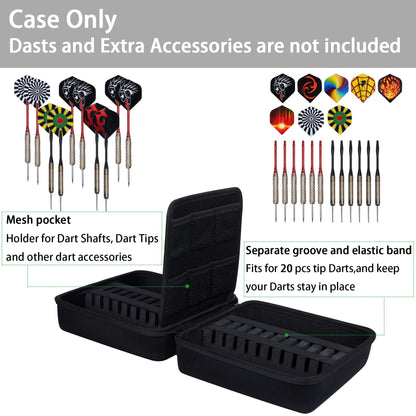 co2CREA Hard EVA Shell Storage Dart Case for 20 Steel Tip or Soft Tip Darts, Carrying Case with Numerous mesh Pockets Holder for Dart Tips,Shafts,Flights and More Dart Accessories,Case Only