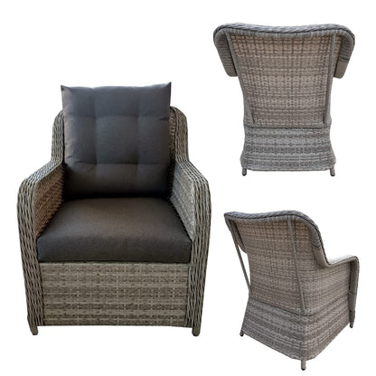 Chusstang Garden Rattan Sofa Set 6 Seaters, Patio Sofa Dining Table Set, Aluminum Frame Wicker Weave Furniture Set, Included Dining Table+Loveseat+ 2 Armchair+2 Stool -Gray