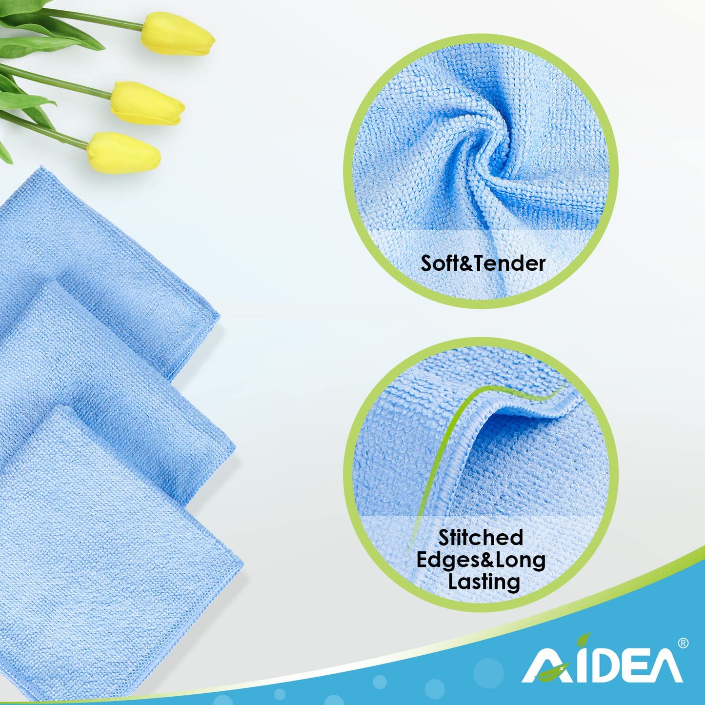 AIDEA Microfibre Cloth 10 Pack,Lint Free Reusable Cleaning Cloths,Highly Absorbent Streak Free Washable Cleaning Towels Rags Dish Cloth for House,Kitchen,Car,Motorbike,Windows 30 X 30 CM,Blue