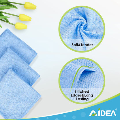 AIDEA Microfibre Cloth 10 Pack,Lint Free Reusable Cleaning Cloths,Highly Absorbent Streak Free Washable Cleaning Towels Rags Dish Cloth for House,Kitchen,Car,Motorbike,Windows 30 X 30 CM,Blue