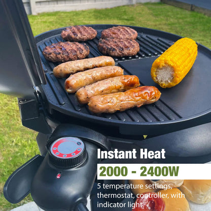 Andrew James BBQ Electric Grill Barbecue with 5 Temperature Settings Grey | Thermostat | Indoor & Outdoor Party | Removable Drip Tray & Condiment Stand | Healthy Grilling | Non-Stick Cooking Surface