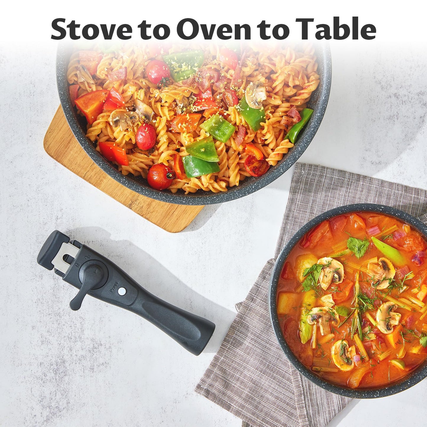 BEZIA Induction Hob Pans Set, Nonstick Pots and Pans Set 10 Pieces, Saucepan Sets with Detachable Handles, Stackable Cookware Set for All Hobs