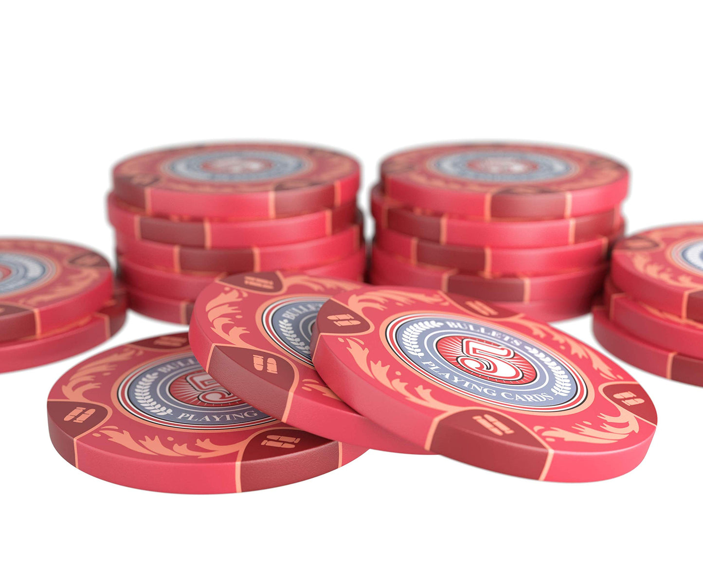 Bullets Playing Cards 'Tony' Poker Set with 300 Clay Poker Chips - including Ceramic Dealer Button, Double Pack of Bullets Poker Cards