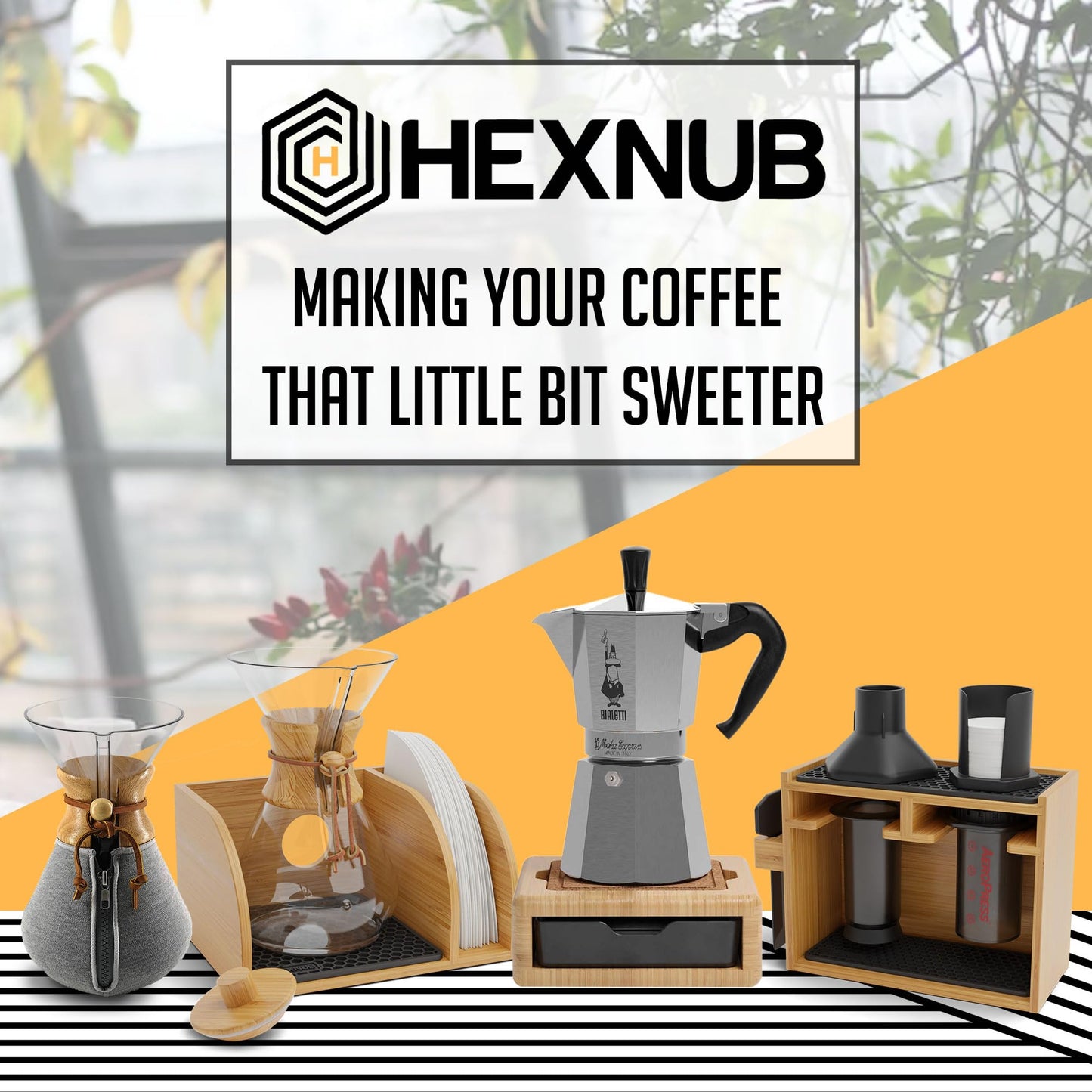 - HEXNUB – Bamboo Organizer for AeroPress | Compact Coffee Caddy Station -
